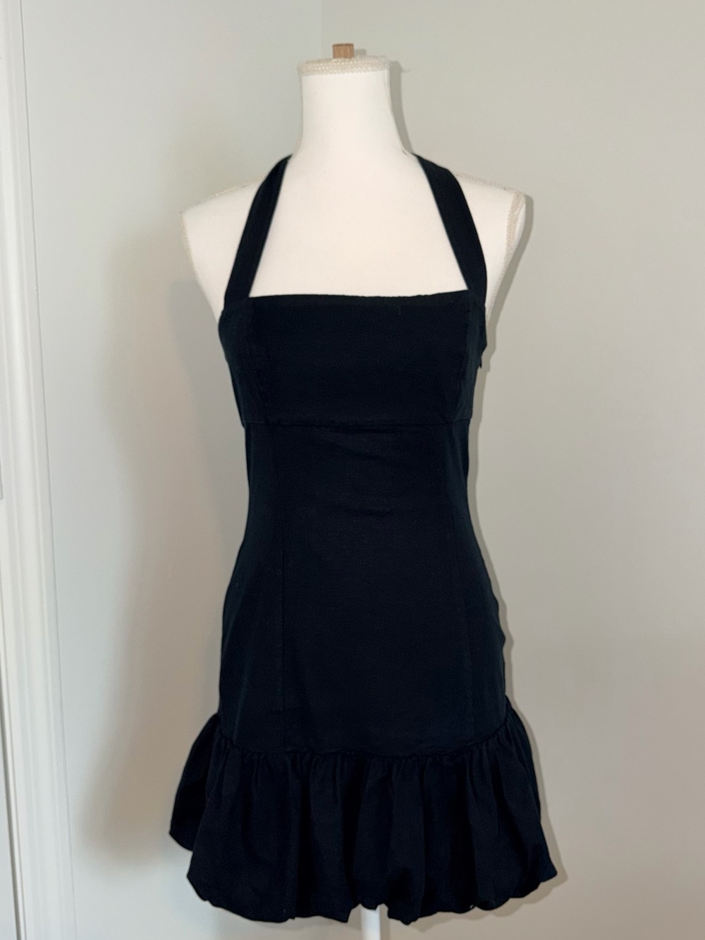Zara Black Halter Ruffle-Hem Mini Dress